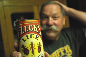 George hamming it up with his lice powder (an unopened can, from 1907?!)